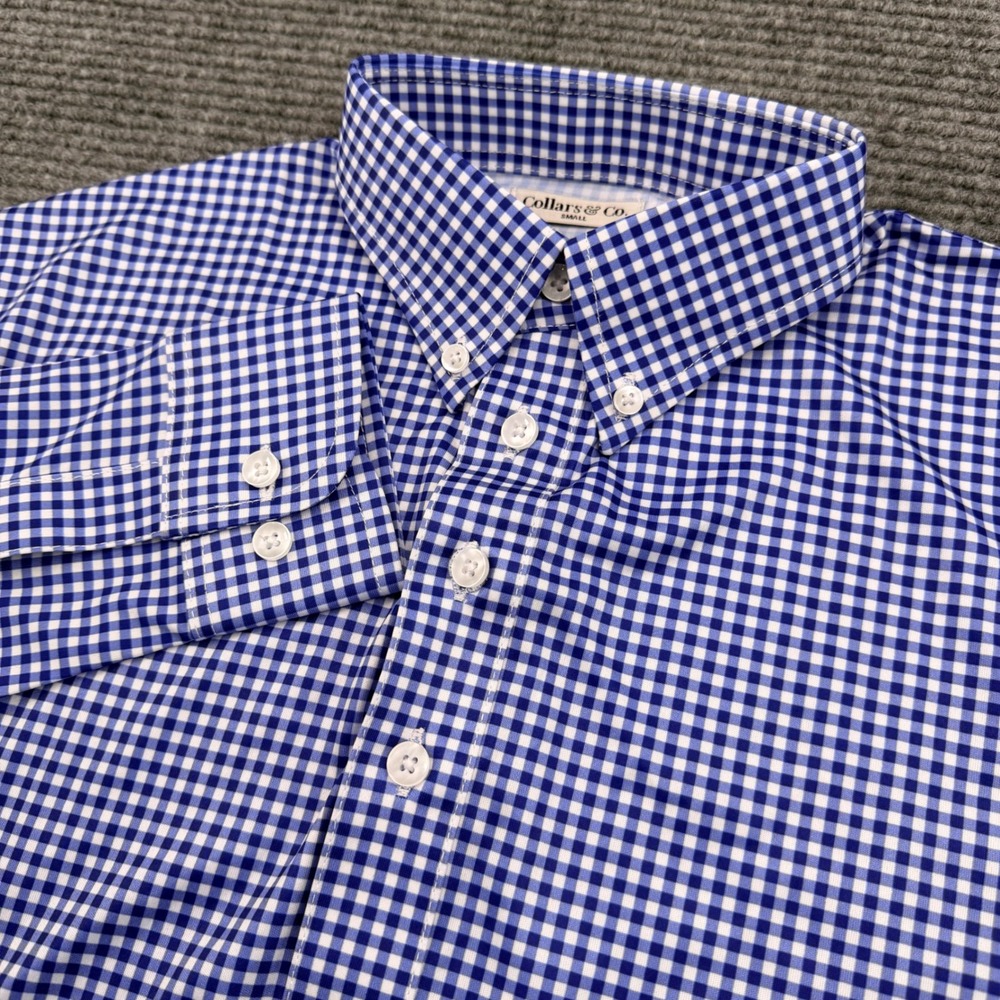 Collars and Co L/S Button Down Polo Men's Size‎ Small Blue White Gingham Check